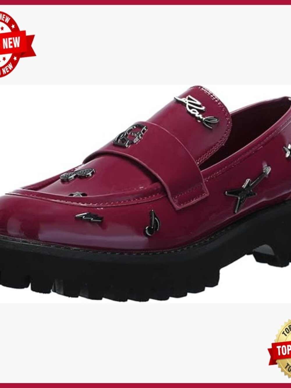 Lug Sole Loafers with Pin Embellishments, Faux Leather, Flat Heel